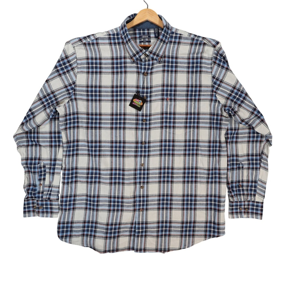 IZOD Button Up Shirt Mens 3XLT Blue Excellent Plaid Slim Fit